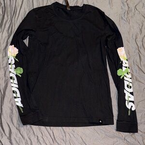 Adidas Black Shirt with Floral Sleeve Accents